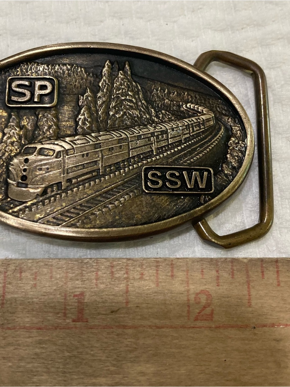 Antique Brass Train Oval Men’s Belt Buckle - Brass Tone